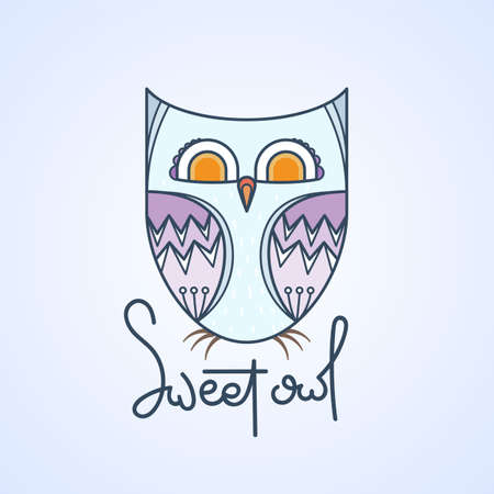 Sweet owl logo. Doodel isolated emblem design. Kids education symbol. Vector illustrationのイラスト素材