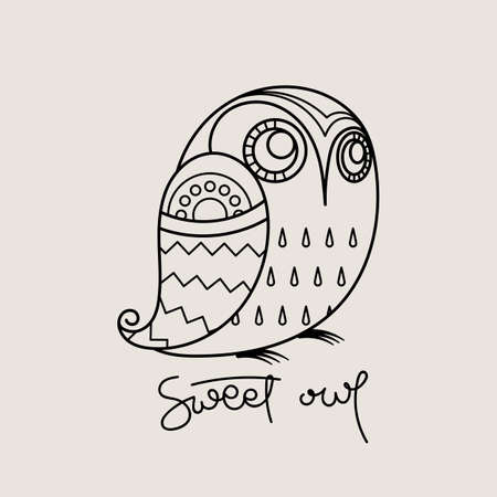 Sweet owl outline logo. Doodel isolated emblem design. Kids education symbol. Vector illustrationのイラスト素材