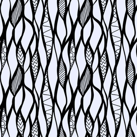 Seamless hand drawn ink pattern. Creative endless background with blots. Abstract striped texture with bold monochrome lines. Decorative vector designのイラスト素材