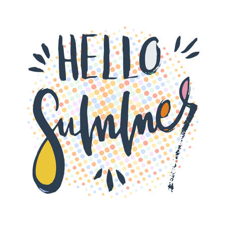 Hello summer. Grunge lettering isolated artwork. Typography stamp for t-shirt graphics, print, poster, banner, flyer, tags, postcard. Vector imageのイラスト素材