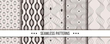 Set of strict, minimalistic seamless patterns. Collection for coloring pages, textile prints, decor, designのイラスト素材
