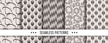 Set of strict, minimalistic seamless patterns. Collection for coloring pages, tectile prints, decor, designのイラスト素材