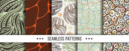Set of Abstract Seamless Pattern. Collection of elegant patterns for all occasions. Vector illustrationsのイラスト素材