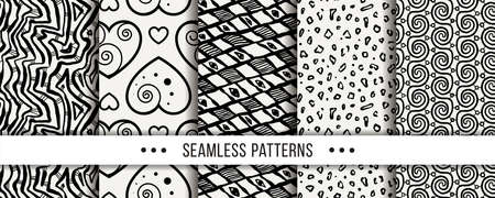 Cute collection of doodle hipster seamless patterns. Ornament set for your design, wallpaper,...