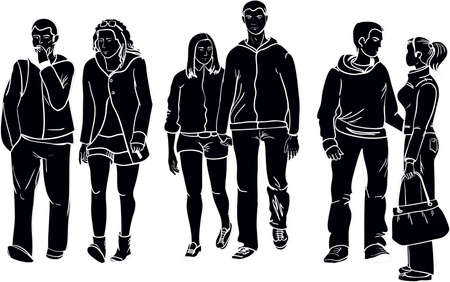 three couples silhouettesのイラスト素材