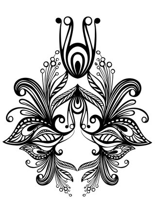Decorative butterfly in ethnic style. Black and white vector illustration.のイラスト素材
