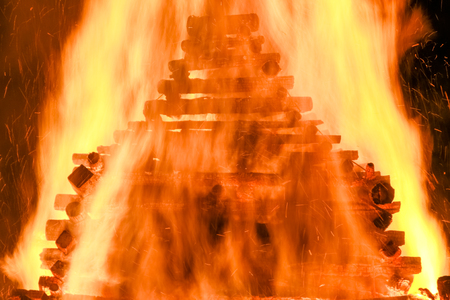 Big huge traditional fire. Burning of witches in a bonfire.の写真素材