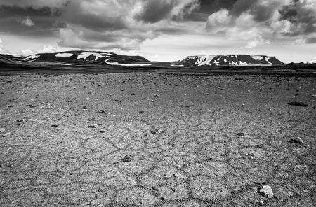 Patternd ground with polygons in beautiful primordial icelandic highland. Icelandの写真素材