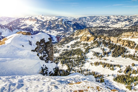 Snow mountains winter landscape on sunny day. Ifen, Bavaria, Germany.の写真素材