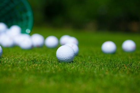 Golf ball 	basket grass equipment leisure activityの写真素材