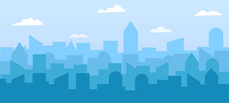 Trendy illustration of a big city at dawn. Modern metropolis design for banner, poster.のイラスト素材