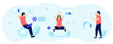 Set of trendy illustrations with businessmen. Collection of office workers isolated on white background.のイラスト素材