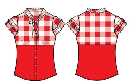 lady formal checked blouseのイラスト素材