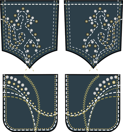 rhinestones and studs design on back pocketのイラスト素材