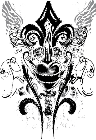 tribal cross with flying wing and heartのイラスト素材