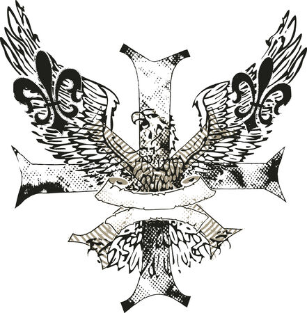 eagle on cross with fleur de lis emblemのイラスト素材