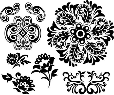 spiral and flower elementのイラスト素材