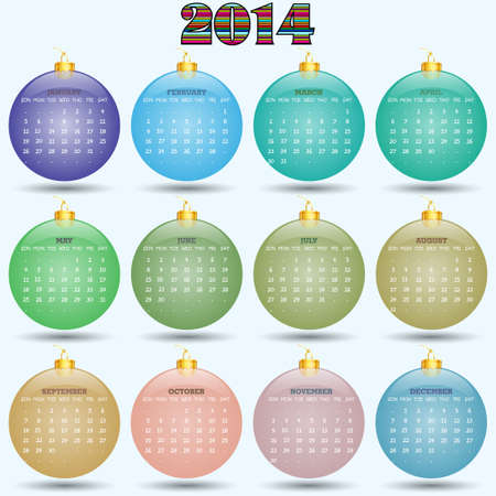 Original calendar for 2014 in the form of Christmas balls  Vectorのイラスト素材