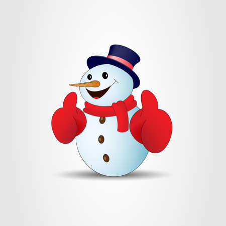 Positive cartoon snowman on a gray background. Vector illustrationのイラスト素材