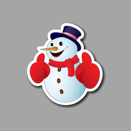 Card with positive cartoon snowman on gray background. Vector illustrationのイラスト素材
