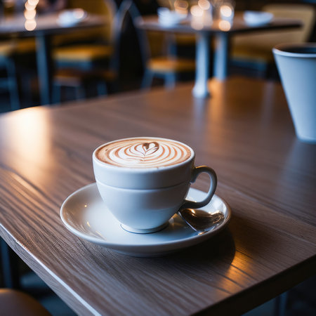 Coffee cup on table in coffee shop - vintage effect style picturesの素材