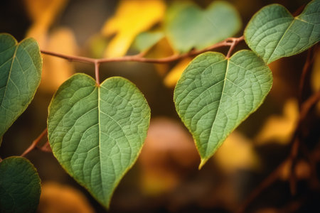 Leaves of a heart shaped plant on a blurred background. Shallow depth of fieldの素材