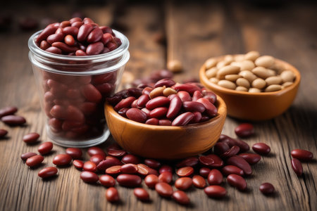 Red Kidney Beans on a vintage background as detailed close-up shot (selective focus)の素材