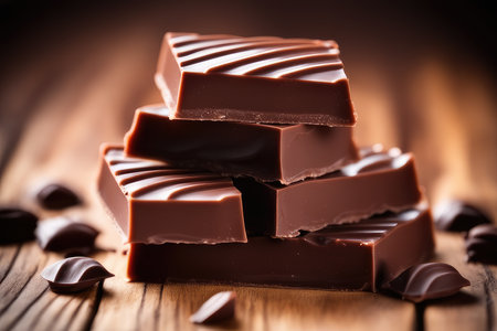 chocolate on a wooden background, chocolate bars on a wooden backgroundの素材