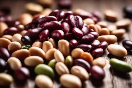 Assorted beans on wooden background. Healthy food concept. Selective focusの素材