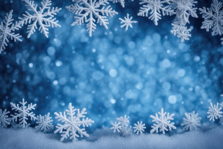 Christmas background with snowflakes and bokeh lights. Copy spaceの素材