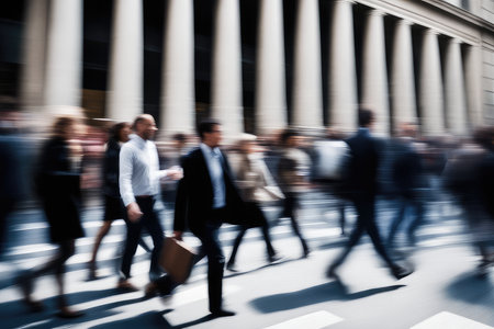 Business people walking in the street (motion blurred image, abstract background)の素材