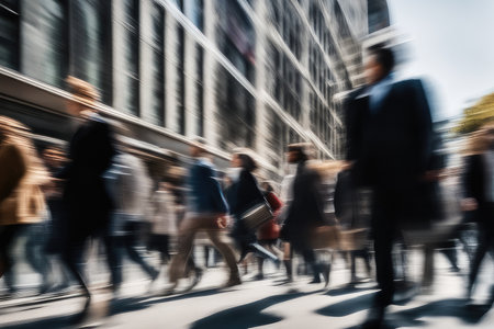 Commuters at rush hour in central London, UK. Intentional motion blurの素材