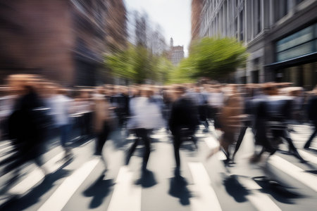 Commuter crowd at crosswalk in New York City, motion blurの素材