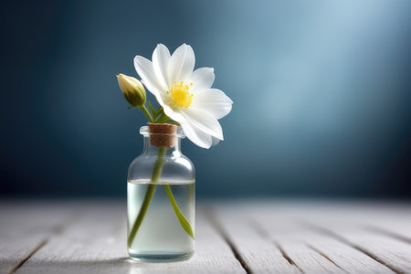 Essential oil with jasmine flowers in a small glass bottleの素材