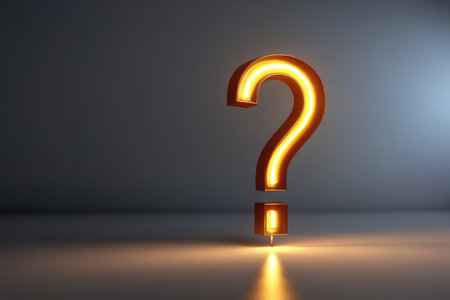 Glowing question mark in dark room. 3D Rendering.の素材