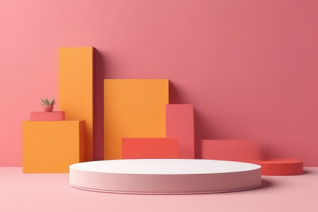 3d rendering of minimal geometric forms. Pink podium for your design.の素材