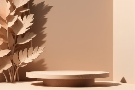 minimal product display podium with tropical leaves background.の素材