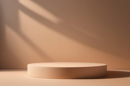 3d render of beige podium for product presentation. Minimal scene.の素材