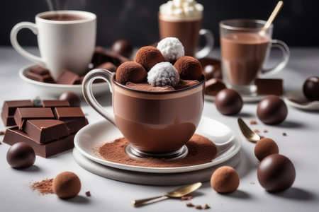 Cup of hot chocolate with marshmallows and chocolate candiesの素材