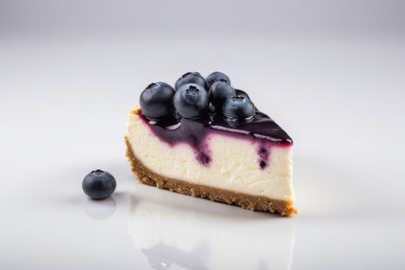 Blueberry cheesecake on a white background. Selective focus.の素材