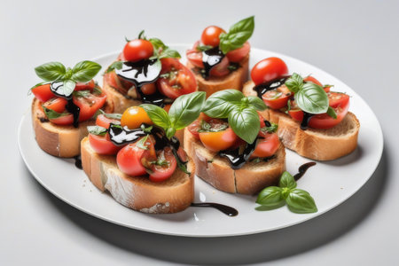 Bruschetta with cherry tomatoes, basil and balsamic vinegarの素材