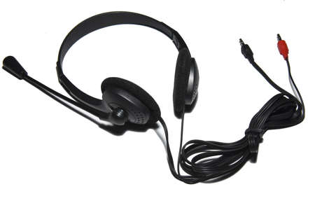 Black head phones isolate on white background ,close upの写真素材