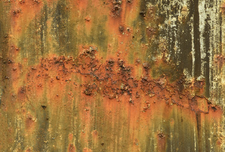 rust and oxidized metal on the surface of old metal sheet . corrosion of steel .の写真素材