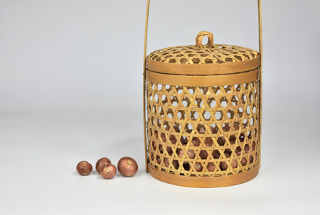 bamboo baskets used to carry  shallots .の写真素材