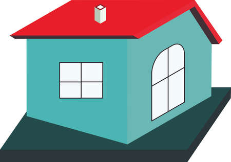 Isometric cottage. Building of private real estate for infographics and for others types of design task. Home with area and elements of the landscape design. Infographic element representing suburban building on white backgroundのイラスト素材