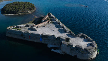 Sibenik St. Nicolas fortress panorama, clear sky, Croatiaのeditorial素材