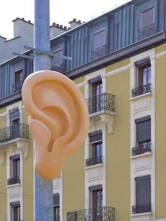 Giant ear in the street: campaign against noiseのeditorial素材