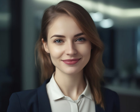Portrait of a beautiful business woman in a suit with a beautiful smile. Created with generative AIの素材