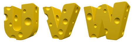 cheese letters uvw on white background - 3d illustrationの写真素材