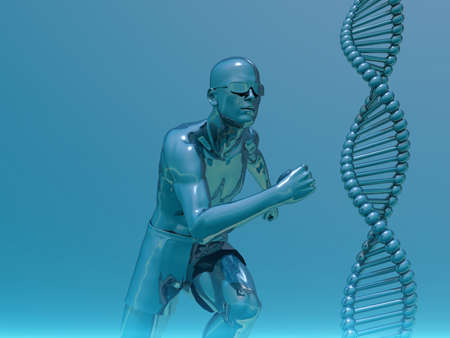 DNA strands and running man  - 3d illustrationの写真素材